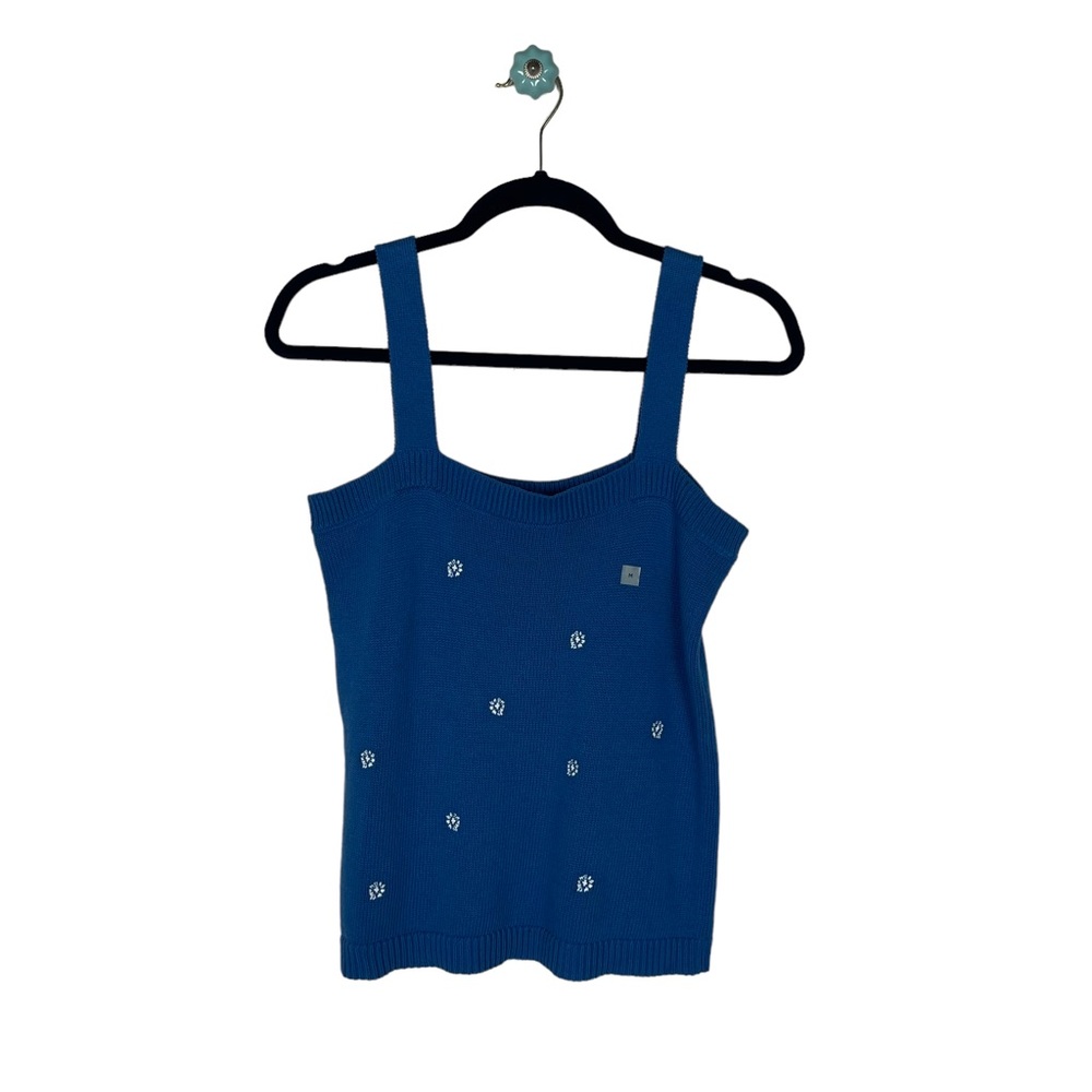 LOFT outlet knit tank top floral embroidered royal blue casual square neck M